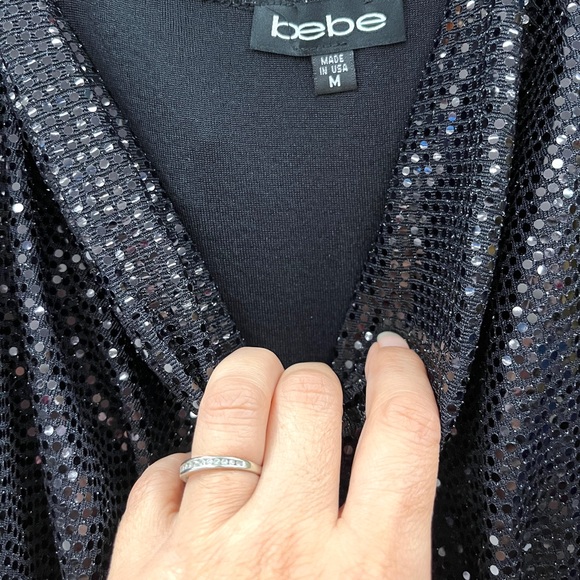 Bebe black cowl neck shimmer maxi/midi dress also avail in Fuchsia see last pic - Picture 4 of 5